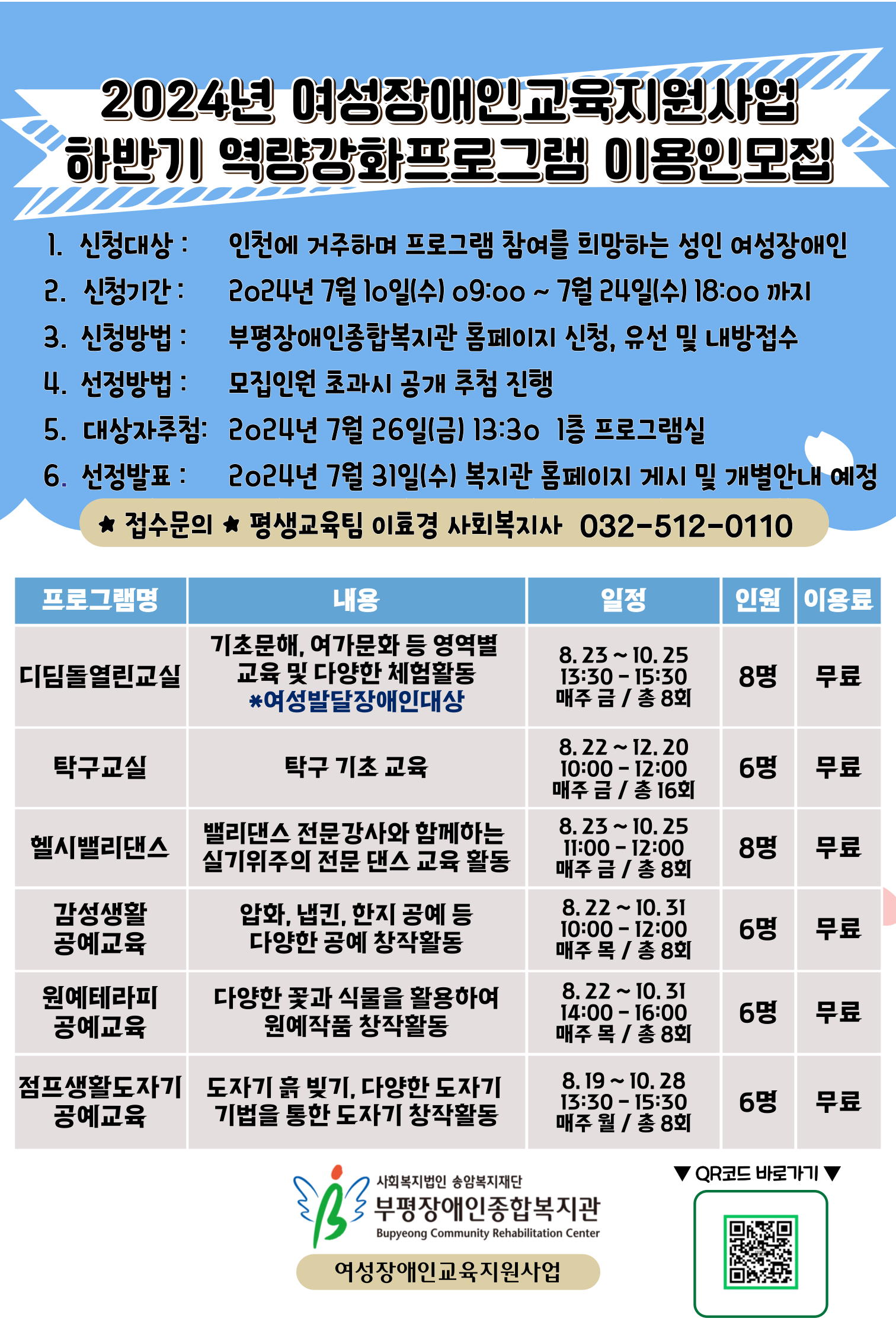 2024년 여성장애인교육지원사업 하반기 역량강화 프로그램 홍보지입니다.