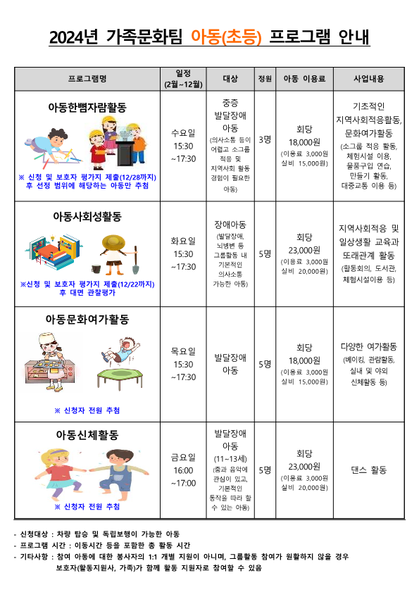 2024년 가족문화팀 아동 프로그램 참여자모집 홍보지